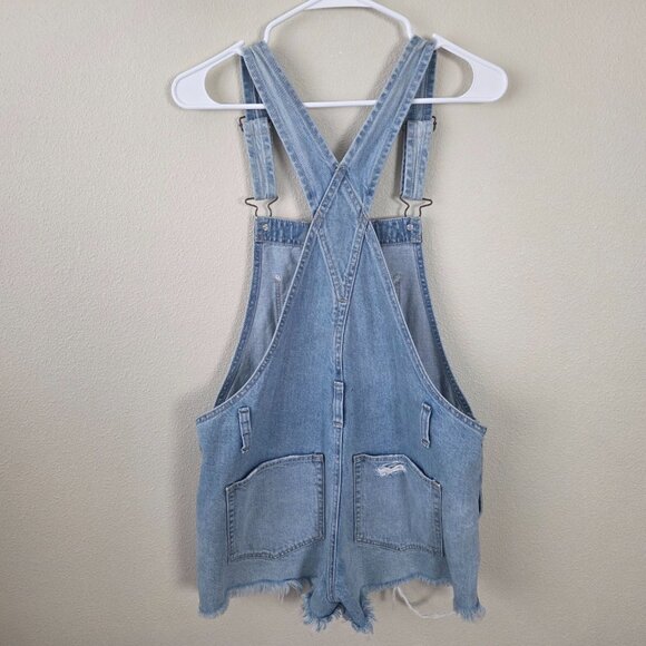 Abercrombie & Fitch Overall Shorts Shortalls Size S Light Wash Blue Distressed - Picture 5 of 8